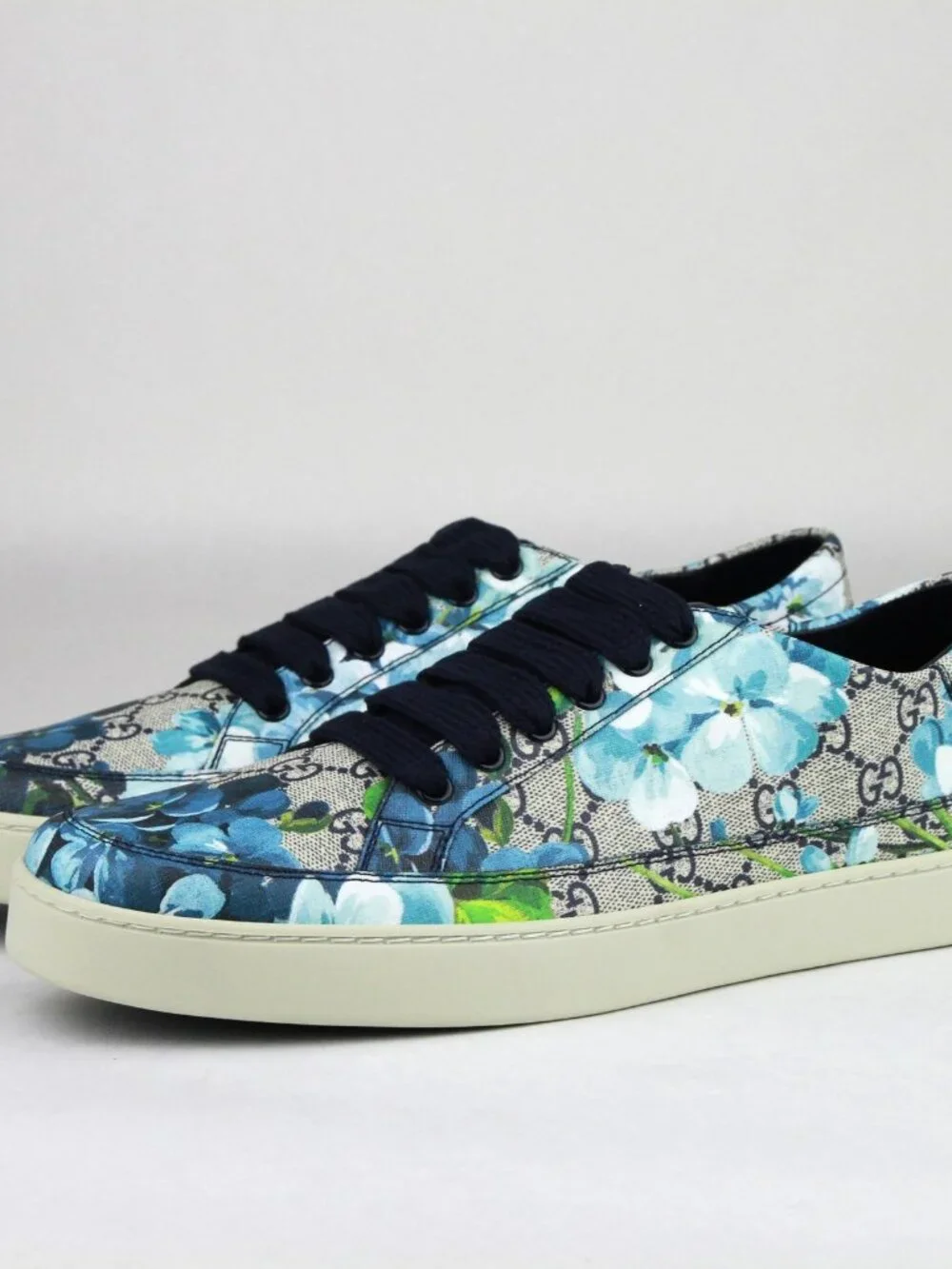 GUCCI Supreme GG Canvas Bloom Print Blue Flower Sneakers UNISEX 407343 - Picture 2 of 11